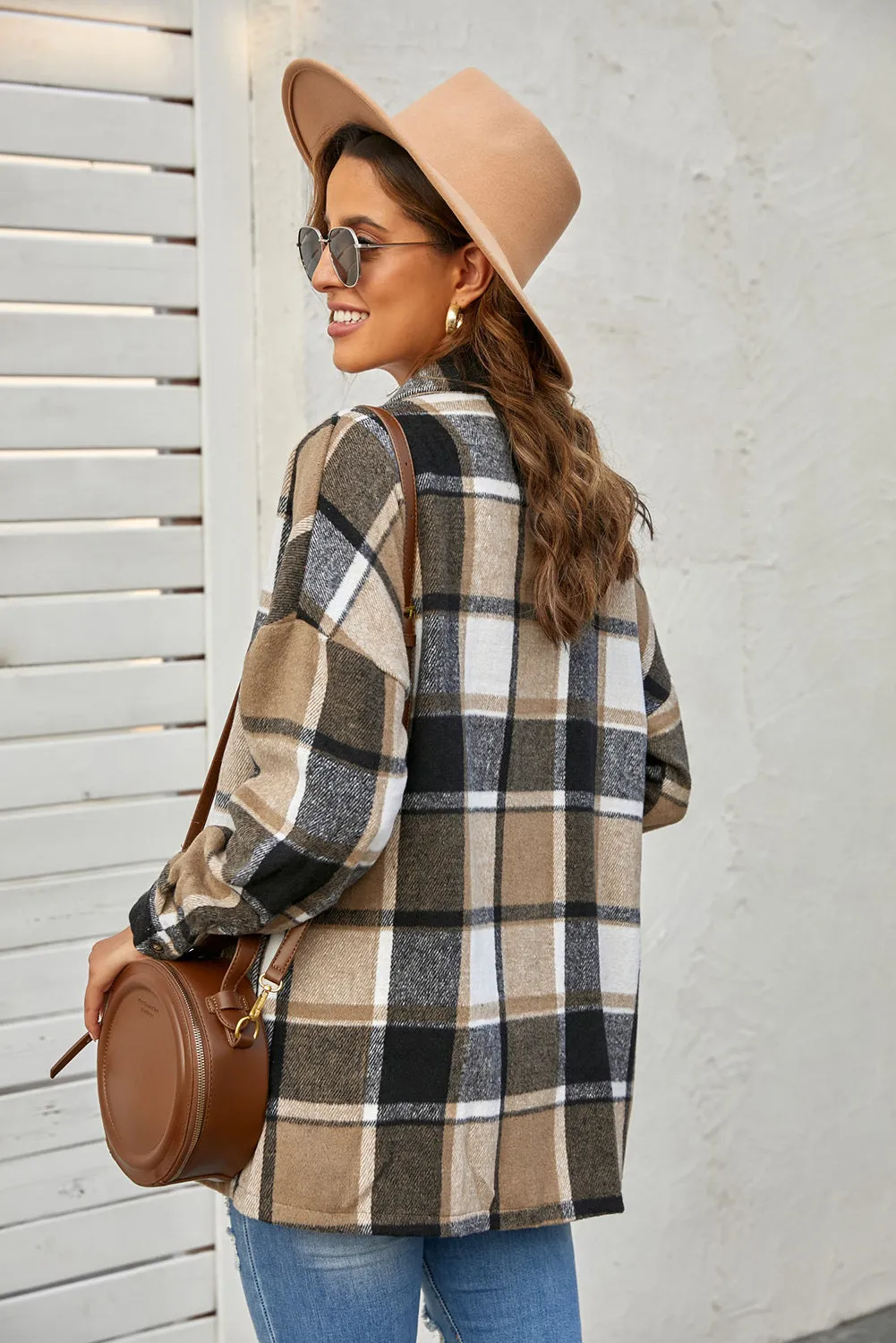 Women's Flannel Plaid Jacket Long Sleeve Buttoned Shirts Coats Shacket