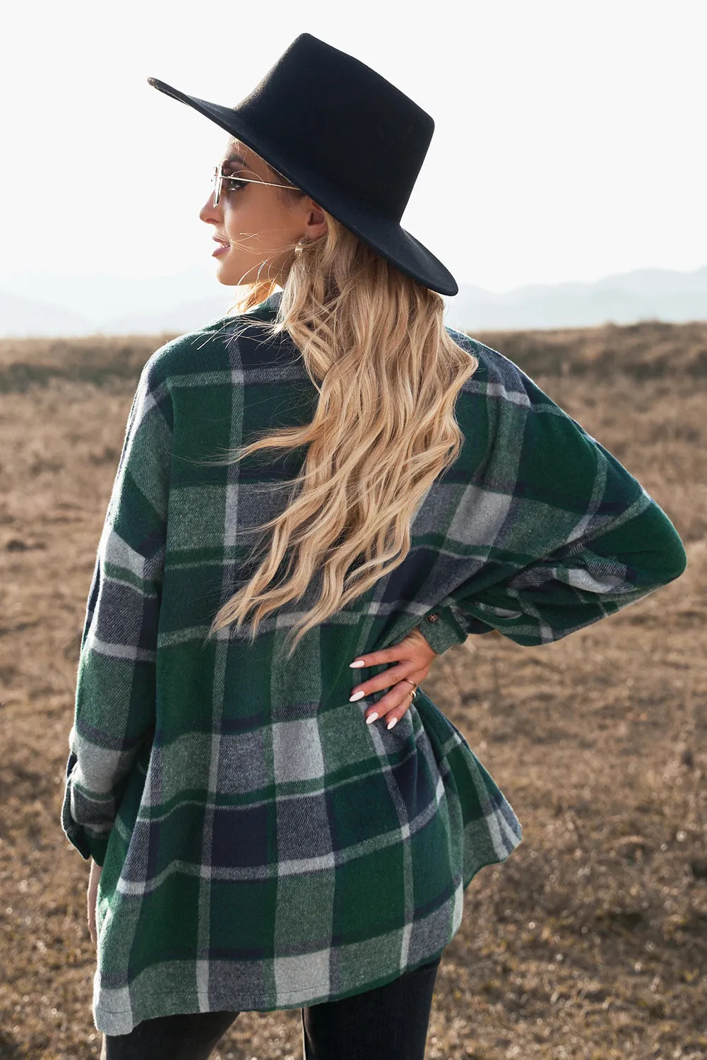 Women's Flannel Plaid Jacket Long Sleeve Buttoned Shirts Coats Shacket