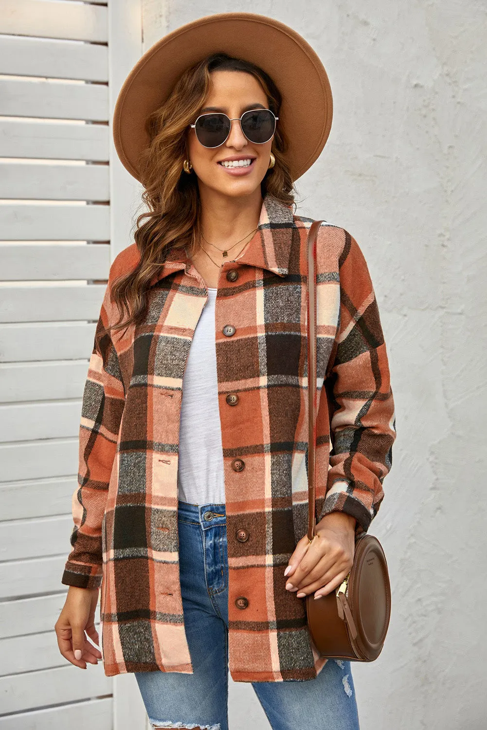 Women's Flannel Plaid Jacket Long Sleeve Buttoned Shirts Coats Shacket