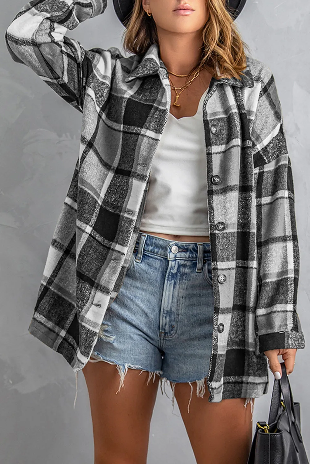 Women's Flannel Plaid Jacket Long Sleeve Buttoned Shirts Coats Shacket