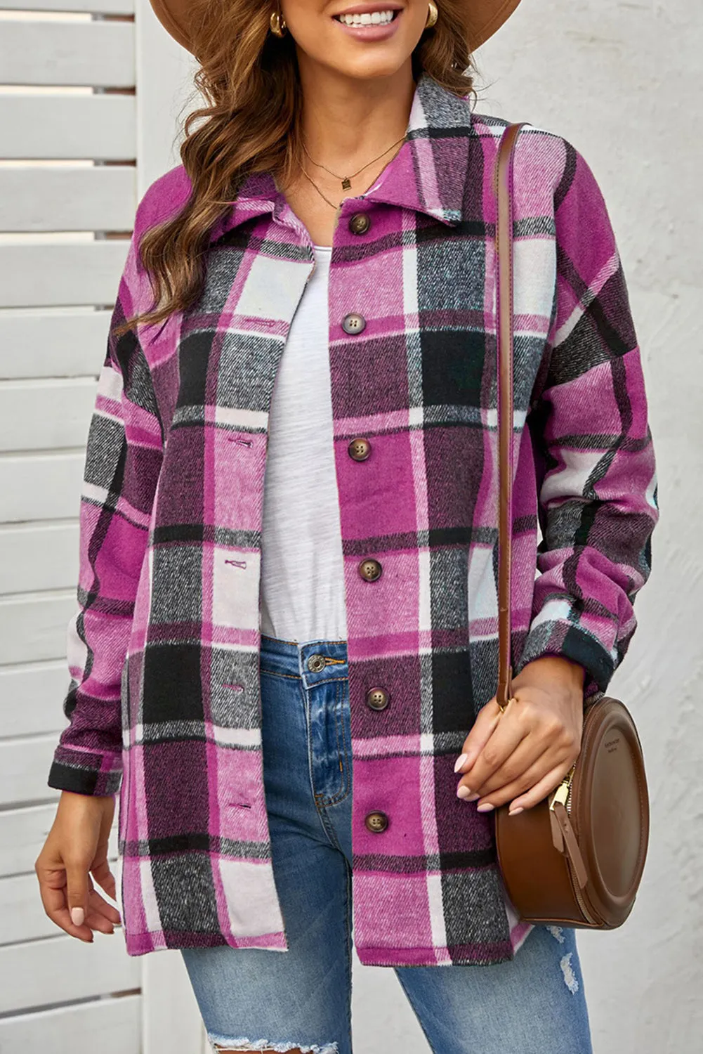 Women's Flannel Plaid Jacket Long Sleeve Buttoned Shirts Coats Shacket