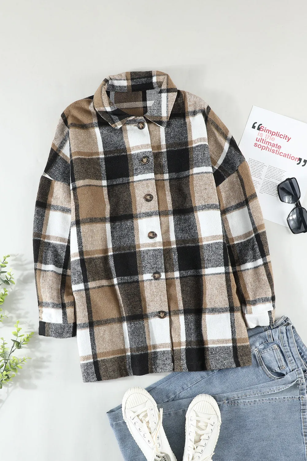 Women's Flannel Plaid Jacket Long Sleeve Buttoned Shirts Coats Shacket