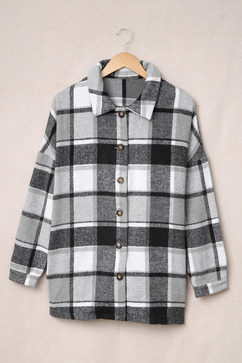 Women's Flannel Plaid Jacket Long Sleeve Buttoned Shirts Coats Shacket