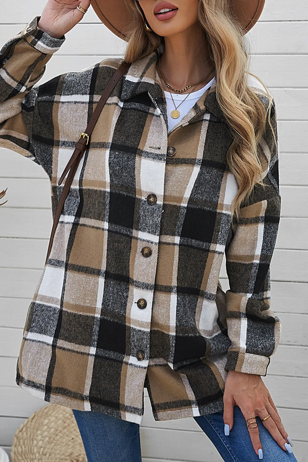 Women's Flannel Plaid Jacket Long Sleeve Buttoned Shirts Coats Shacket