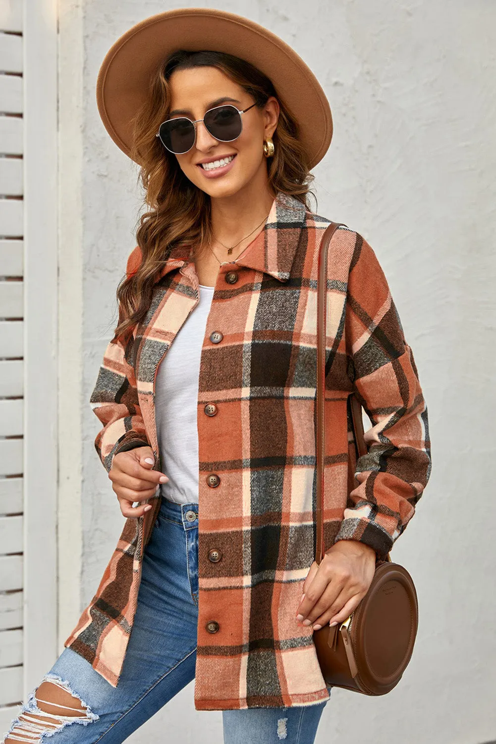 Women's Flannel Plaid Jacket Long Sleeve Buttoned Shirts Coats Shacket