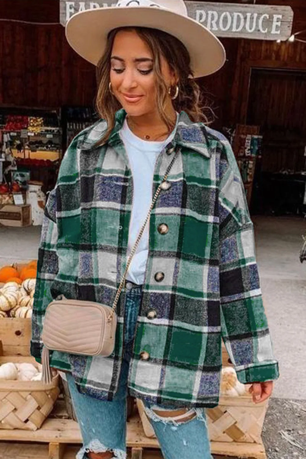 Women's Flannel Plaid Jacket Long Sleeve Buttoned Shirts Coats Shacket