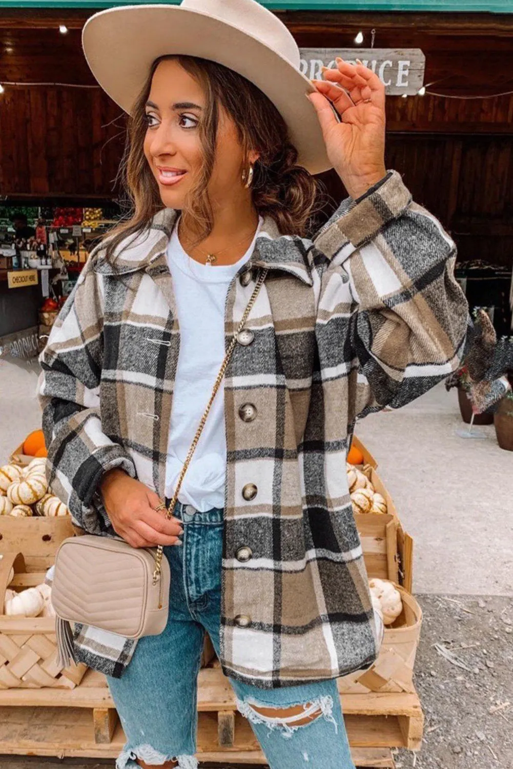 Women's Flannel Plaid Jacket Long Sleeve Buttoned Shirts Coats Shacket