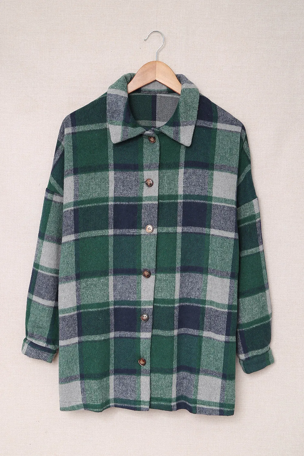 Women's Flannel Plaid Jacket Long Sleeve Buttoned Shirts Coats Shacket