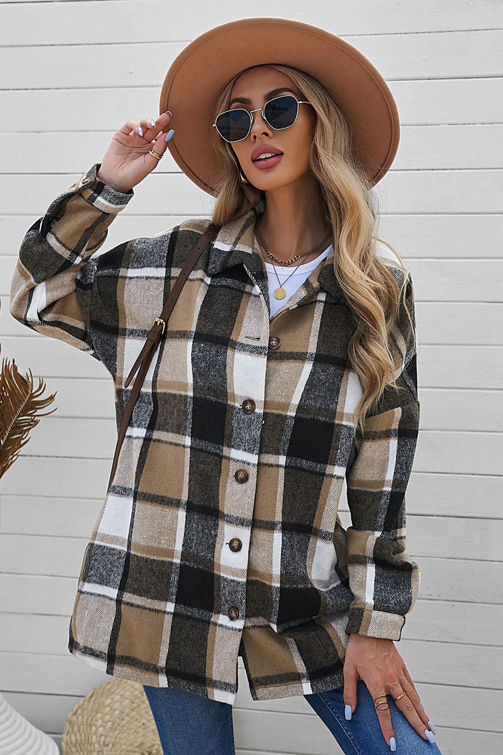 Women's Flannel Plaid Jacket Long Sleeve Buttoned Shirts Coats Shacket