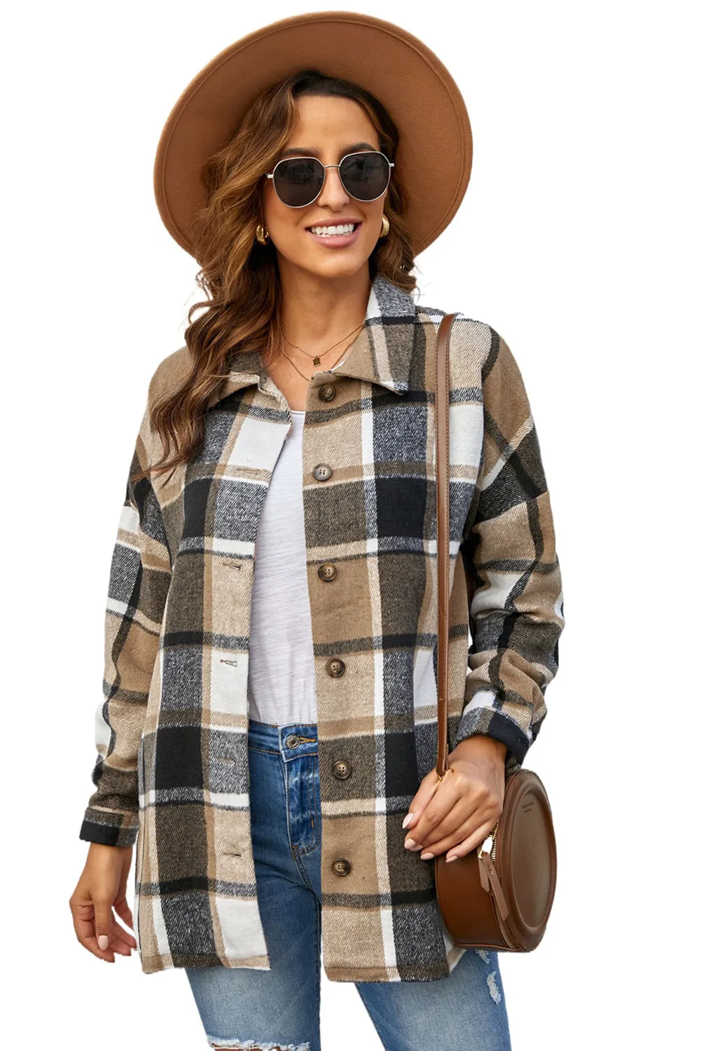 Women's Flannel Plaid Jacket Long Sleeve Buttoned Shirts Coats Shacket