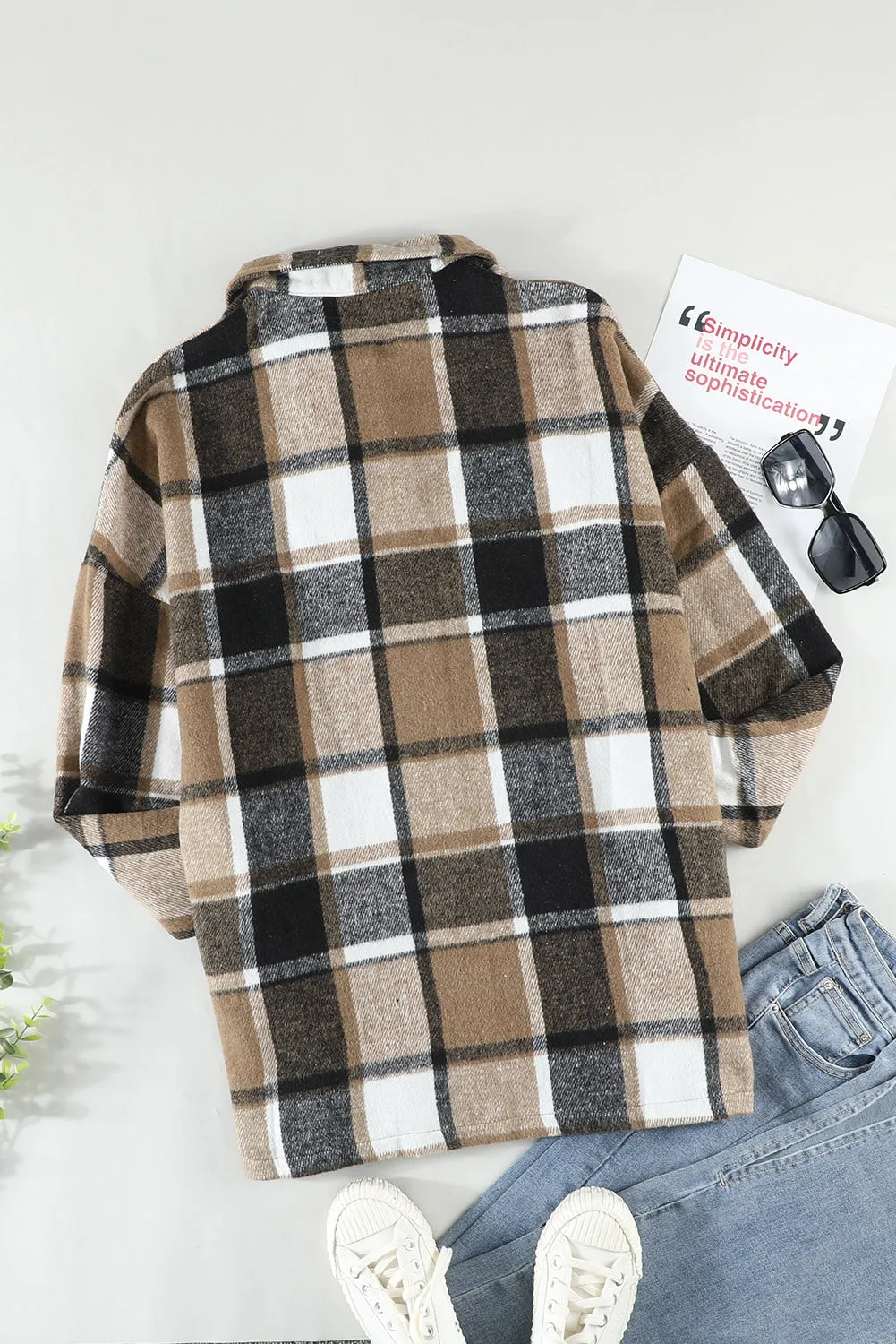 Women's Flannel Plaid Jacket Long Sleeve Buttoned Shirts Coats Shacket